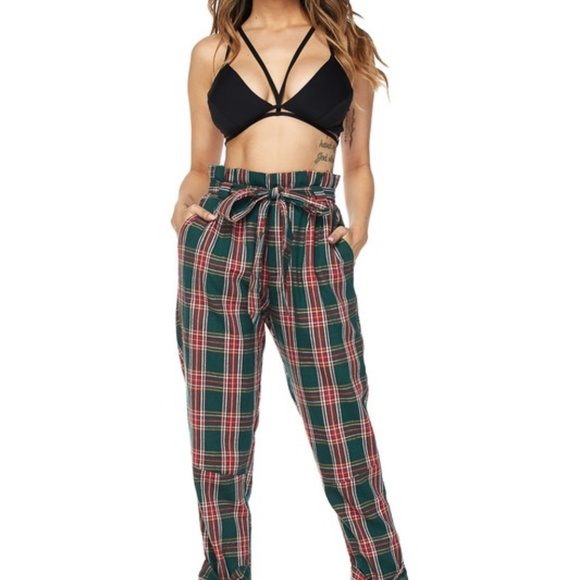 Boldersides Pants - Sale ! Green Plaid Print Pants